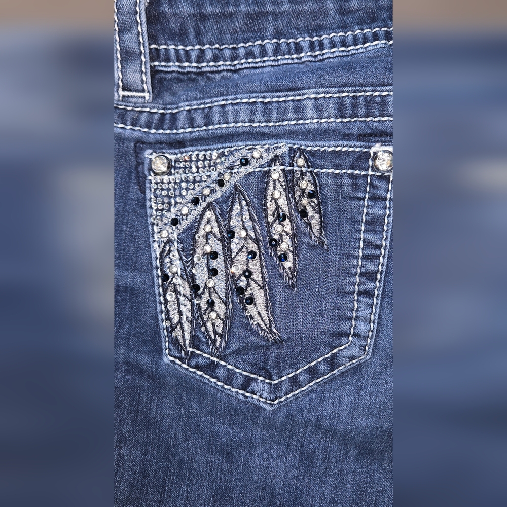 Miss Me Skinny Jeans Size 27 Feather Embellished Stretch Denim - Picture 7 of 13